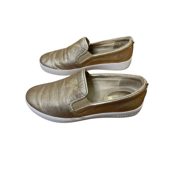 Michael Kors Gold Slip-On Sneakers Size 6.5 Metallic Leather Flats - Picture 2 of 7